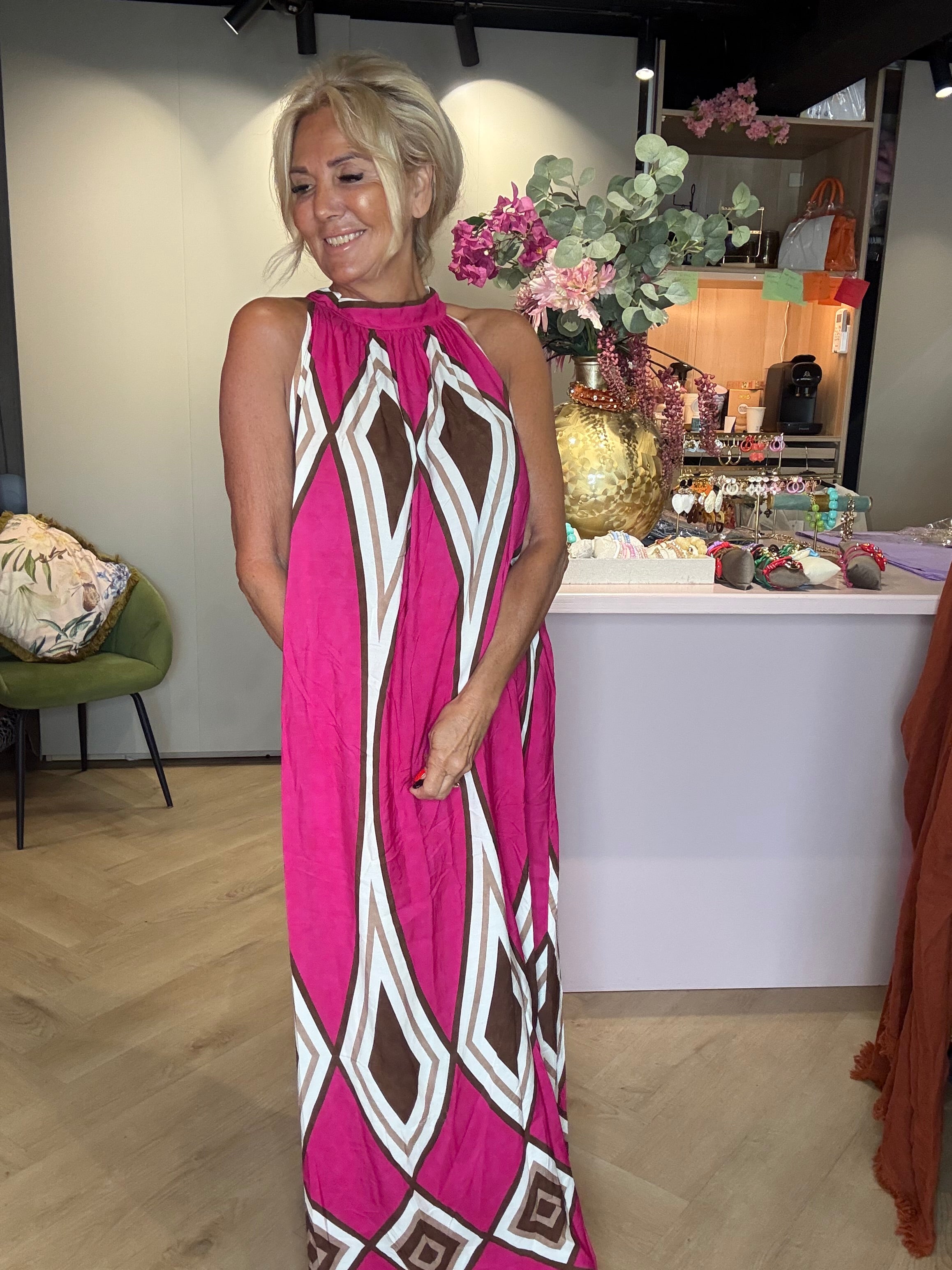 Kjole Ava pink halter